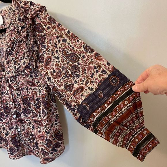 Cleobella Women Blouse V-neck Boho Cotton Organic Oversized Top Sz XS - Picture 6 of 14